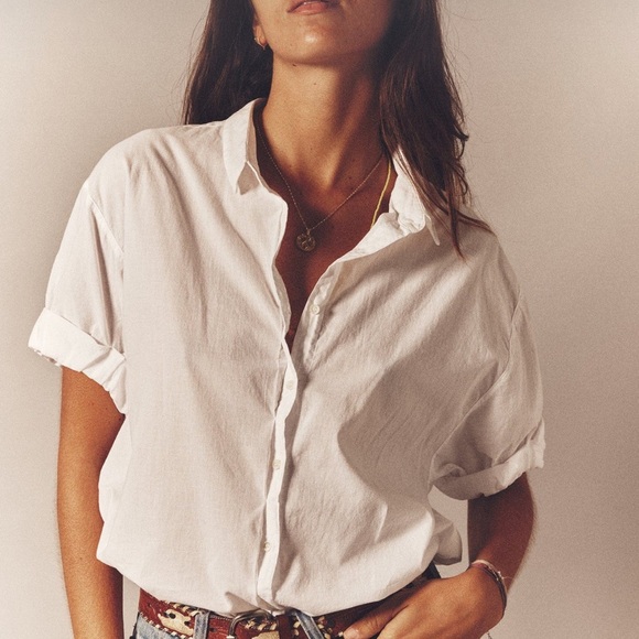 Xirena Channing lightweight woven cotton poplin button down shirt rolled cuffs - Picture 1 of 12